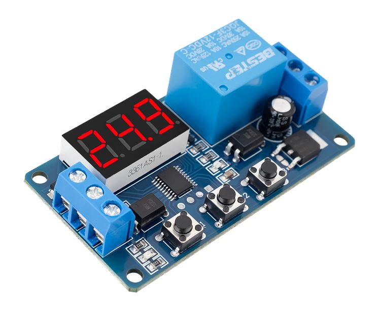 Relés időzítő és késleltető modul kijelzővel, 0,1mp- 999perc, 12V, T-100R-PRO
